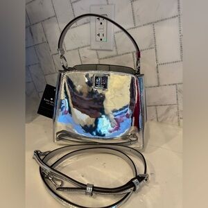 Kate Spade Phoebe mirror, metallic silver small satchel